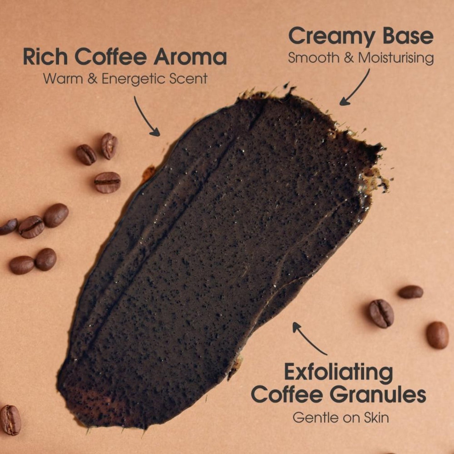 Deep-cleansing coffee body scrub and exfoliate skin to rejuvenate and soften skin, enriched with moisturizing oils for hydration